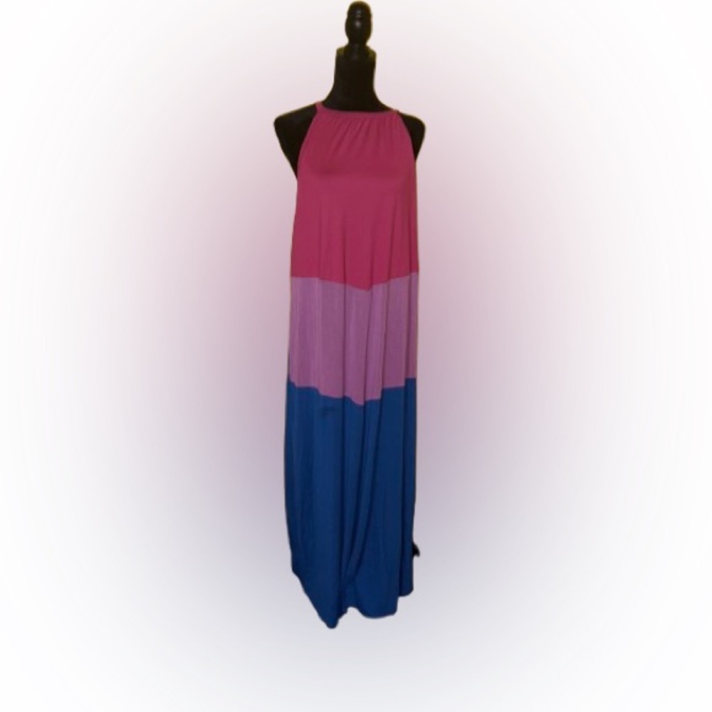 Colorblock Maxi Dress in Pink and Purple